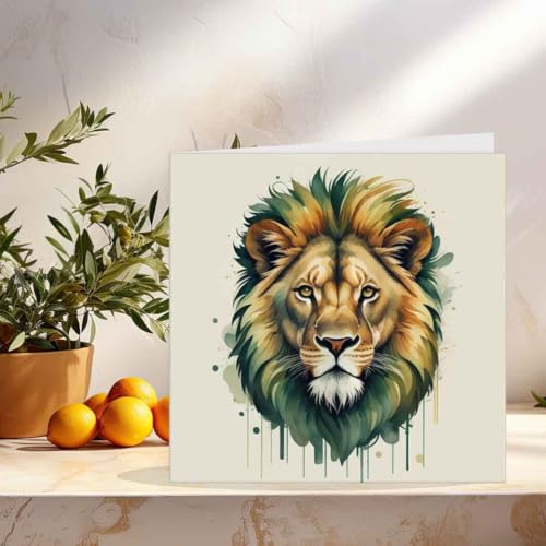Lion Watercolour Greeting Card - 145 x 145mm by Purple Fox