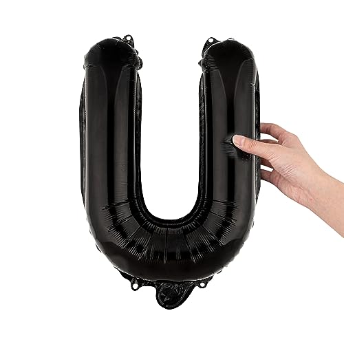 Restaurantware 16-Inch Black Letter U Foil Mylar Balloon - Self-Sealing Party Decor