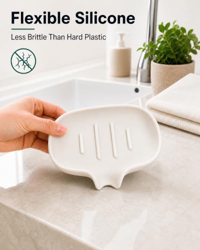 AIMAIAIMAI White Silicone 3-Pack Soap Dish with Drain Spout - Shower & Bathroom Use