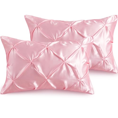 Blush Pink Satin Pillowcase Set - 2 Pcs Standard 20x26 Inch with Pintuck Design