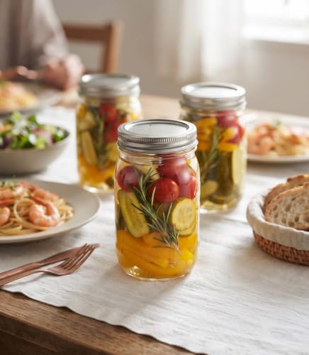 Auridelvis 16 oz Mason Jars with Airtight Lids - 2 Pack Clear Glass Jars