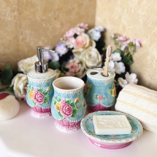 Victoria Rose Ceramic 4-Piece Bathroom Accessory Set - Multicolour