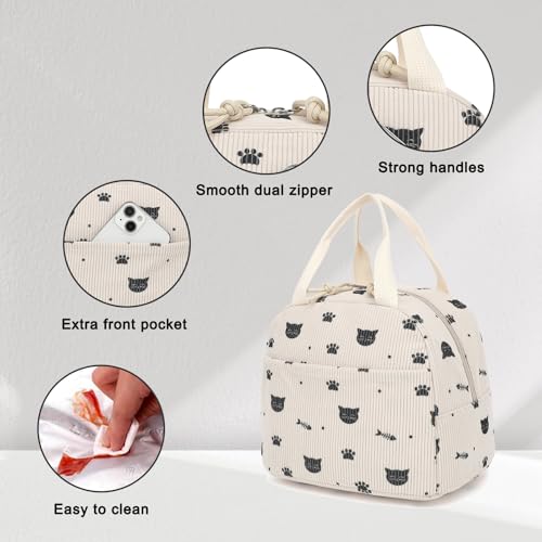 Xunteny Insulated Corduroy Lunch Bag - Reusable Cooler Tote for Work School