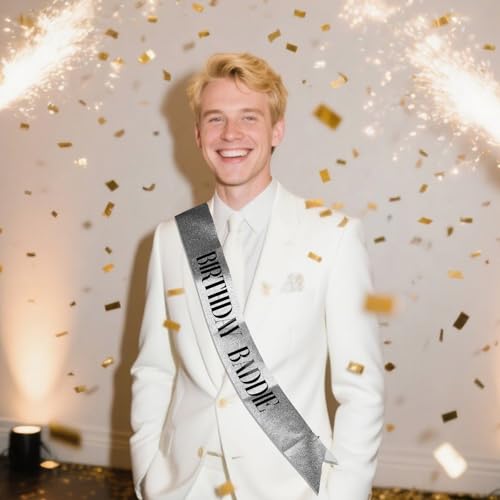 Glitter Birthday Baddie Sash with Safety Pin - Party Accessory