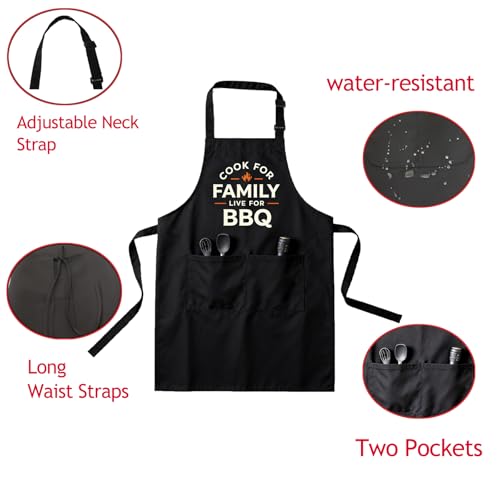 Black Funny Apron for Men with Pockets - Dad Chef Gift for Grilling & Cooking
