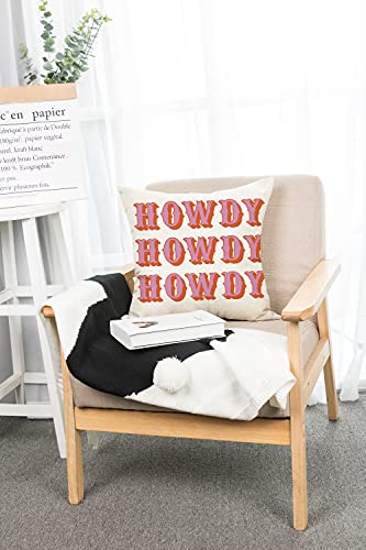 Ogiselestyle Farmhouse 18x18 Inch Pillow Covers with Howdy Quote - Rustic Cushion Cover for Sofa & Home Decor