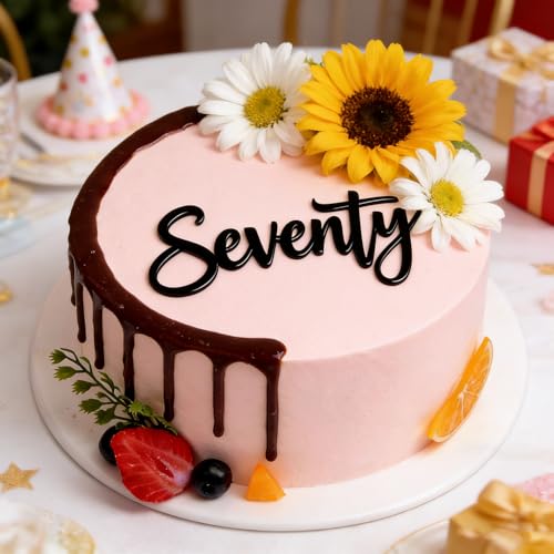 Elegant Black Acrylic 70th Birthday Cake Topper - Seventy Design