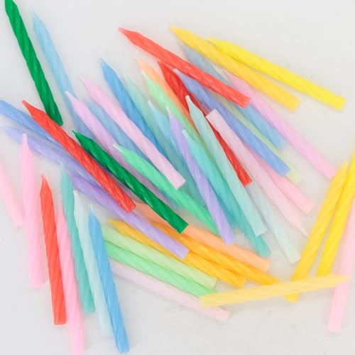 Cwise 50-Count Spiral Birthday Candles – Mini Pastel Rainbow Cake Candles