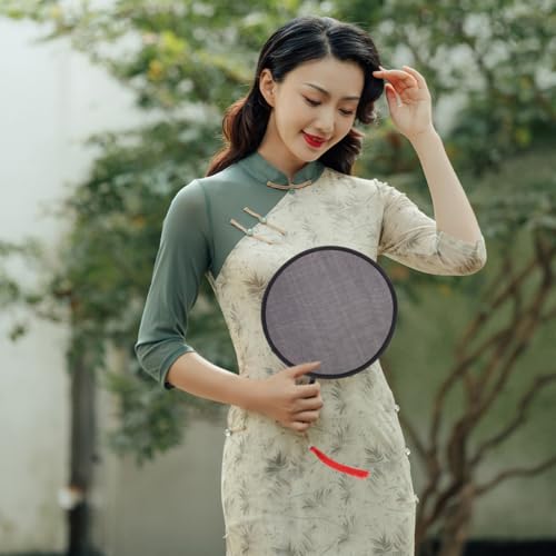 Vintage Handheld Round Folding Fan - Black Portable with Pouch