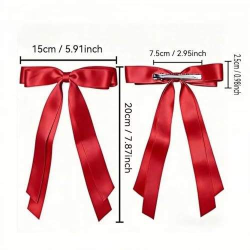 Silky Satin Hair Bows with Long Tails - 2 Pack Red & Black Hair Clips