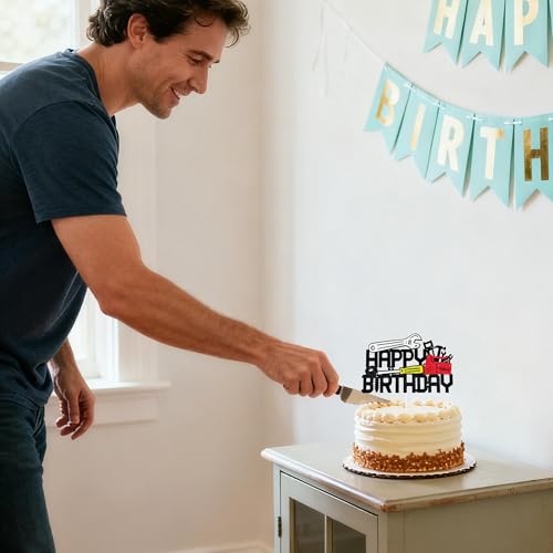Mechanic Themed Happy Birthday Cake Topper - Glitter Tool Design