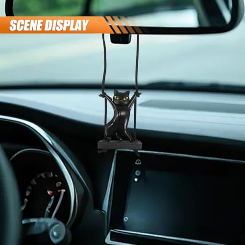 Craedli Swinging Cat Car Rear View Mirror Charm - Resin Hanging Ornament