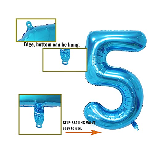 Jumbo 40 Inch Blue Number 5 Foil Balloon Helium Party Decoration