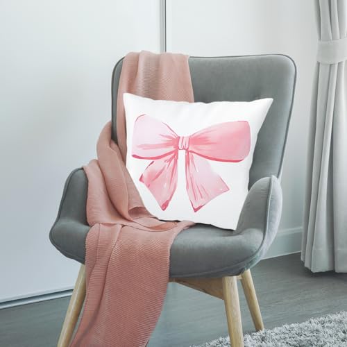 Pink Bow Pillow Covers Set - 2 Decorative 18x18 Cushion Cases