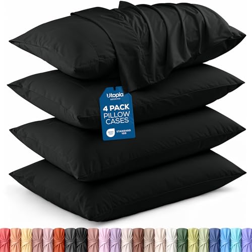 King Size Pillow Cases Set of 4, Ultra Soft Microfiber Covers - Black