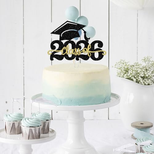 2026 Graduation Cake Topper - Glitter Congrats Grad Cap Decoration