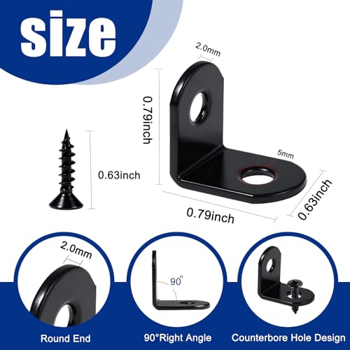22pcs L Bracket Corner Brace Set 20mm Black Stainless Steel Shelf Support