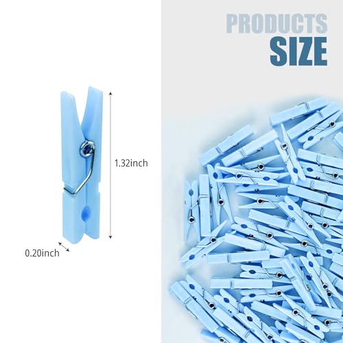 20 Mini Blue Clothespins - 1.32 Inch Plastic Clips for Crafts & Decor
