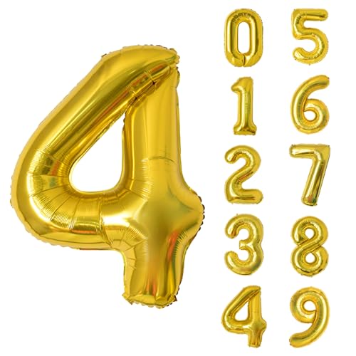 Keyali 40 Inch Gold Number 4 Foil Helium Balloon for Birthday Party