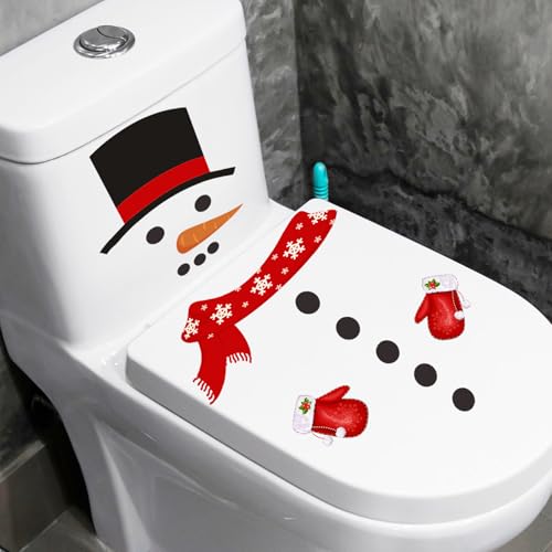 Christmas Snowman Toilet Seat Cover Stickers Waterproof Decals - Holiday Bathroom Decor
