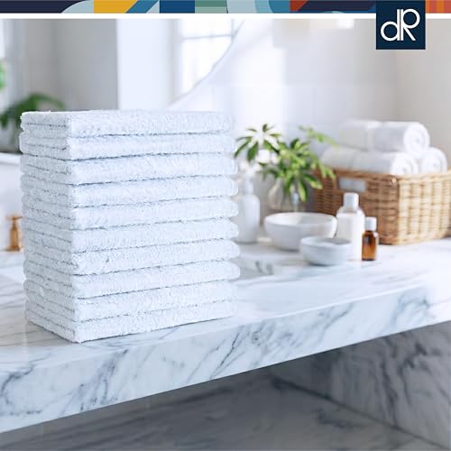 DecorRack 100% Cotton Washcloths - 10 Pack, 12x12 in, White