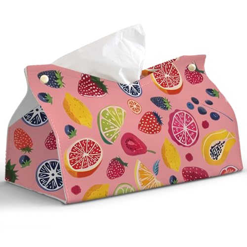 Pink Strawberry Tissue Box Cover - Decorative Leather Holder