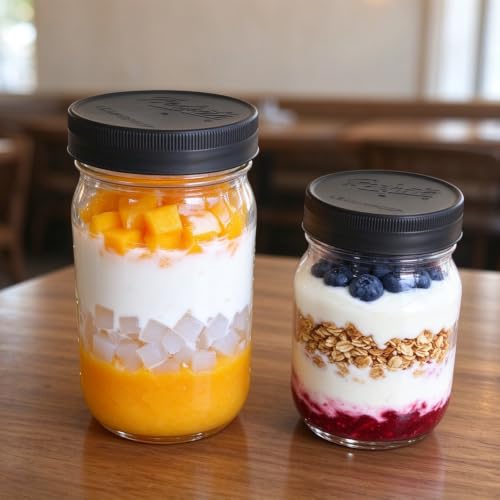 Bedgeta Regular Mouth Mason Jar Lids 8 Pack Black Leakproof Food Storage Caps