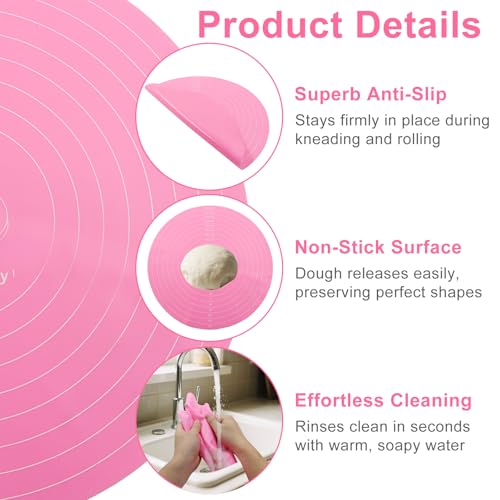 12-Inch Pink Silicone Baking Mat with Measurements | Non-Stick & Reusable