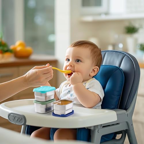 Gencywe Blue 3 Pack Stainless Steel Snack Containers for Kids - Leak Proof & Reusable, 8oz Toddler Lunch Boxes with Silicone Lids