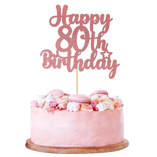 Rose Gold Happy 80th Birthday Cake Topper - Elegant Glitter Decoration