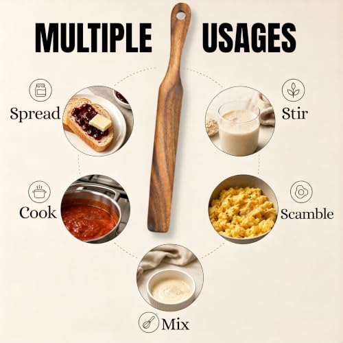 KitchenPal Wooden Sourdough Starter Spatula - 11 Inch Acacia Wood Spurtle