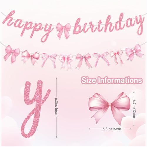 Pink Bow Birthday Party Decorations Set with Banner and Hanging Swirls