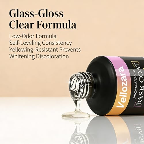 Vellozara Gel Base Coat for Nail Polish - 15ml Chip Resistant Long Lasting