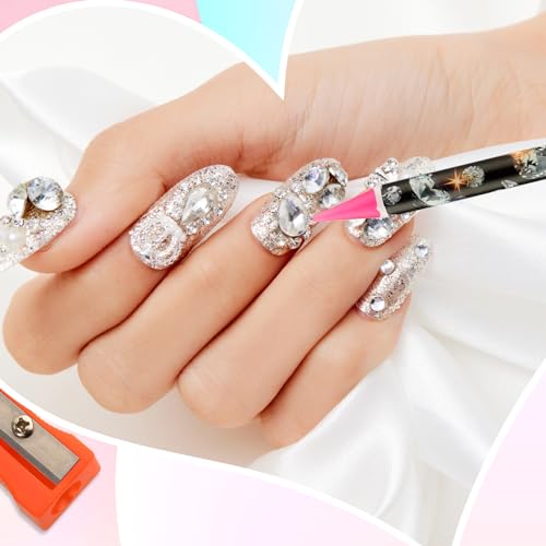 Telooco 4Pcs Rhinestone Picker Wax Pencil Set with Sharpener for Nail Art