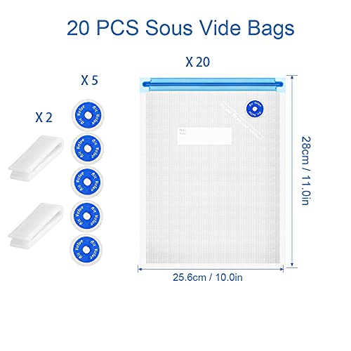 FIRAWER Reusable Sous Vide Bags 20pcs 11x10in BPA-Free Vacuum Food Storage