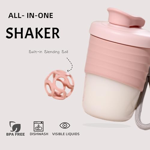 Pink Protein Shaker Bottle 14 oz | Leak-Proof with Grip Strap