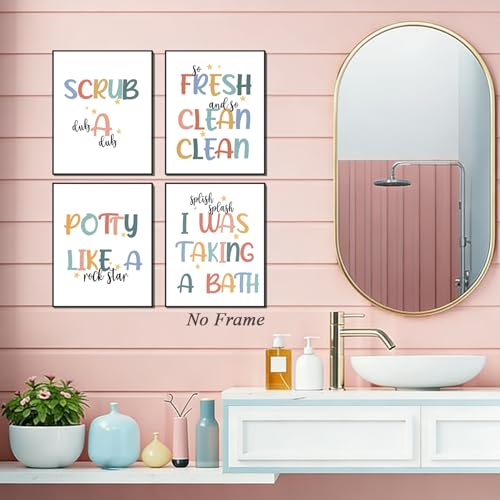 Kids Bathroom Wall Art Decor - 4-Pack 8x10 Funny Washroom Prints