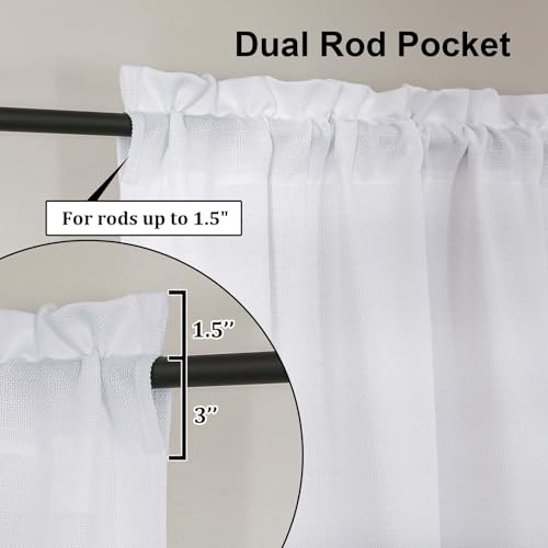 Lecloud White Valance Curtain 60" W x 16" L - Light Filtering Drapes