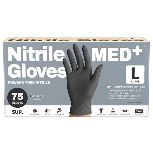 SUP MED+ Black Nitrile Exam Gloves - 5 Mil Disposable, Latex-Free