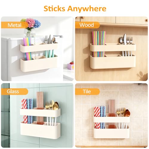 MoodLife White Silicone Straw Holder for Cabinet Door - 2 Pack Organizer with Washable Adhesive