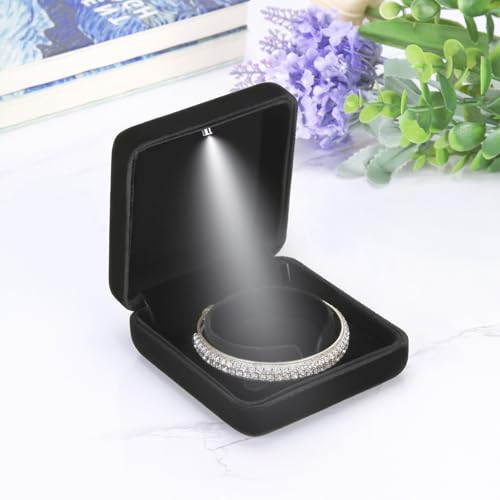 LETURE Glossy Velvet Jewelry Bracelet Box with LED Light - Perfect Gift for Engagement and Anniversaries