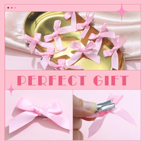 30PCS Pink Satin Bow Hair Clips Mini Bowknot Barrettes for Women Girls