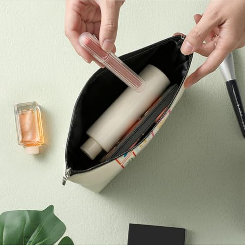 Decohim Boho Floral Postage Stamp Makeup Bag - Cotton Linen Travel Toiletry Pouch
