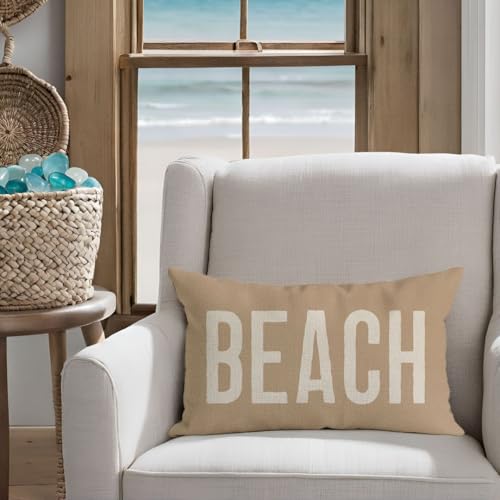 PANDICORN Summer Beach Throw Pillow Cover 12x20 Inch - Sand Beige