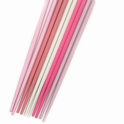 Koolemon 5 Pairs Pink Reusable Fiberglass Chopsticks Set