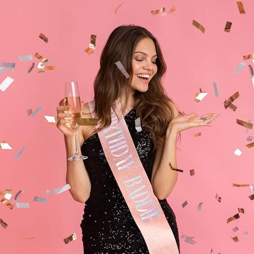 Rose Gold Birthday Baddie Sash for Women - Glittery Party Accessory