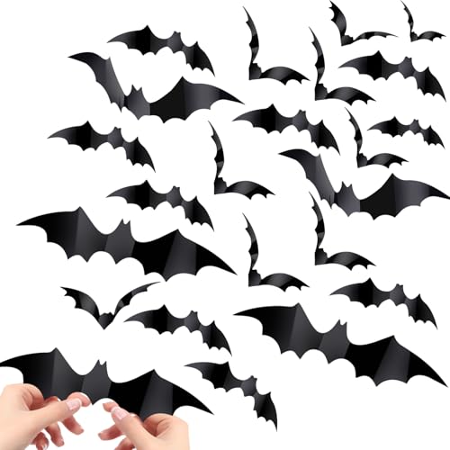 60PCS Waterproof Halloween Bat Stickers - 4 Sizes for Home Decor