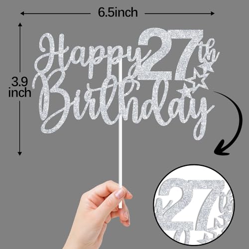 Happy 27th Birthday Cake Topper - Silver Glitter Decor