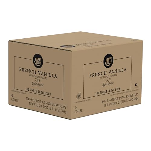 Happy Belly French Vanilla Light Roast Coffee Pods, 100 K-Cup Count