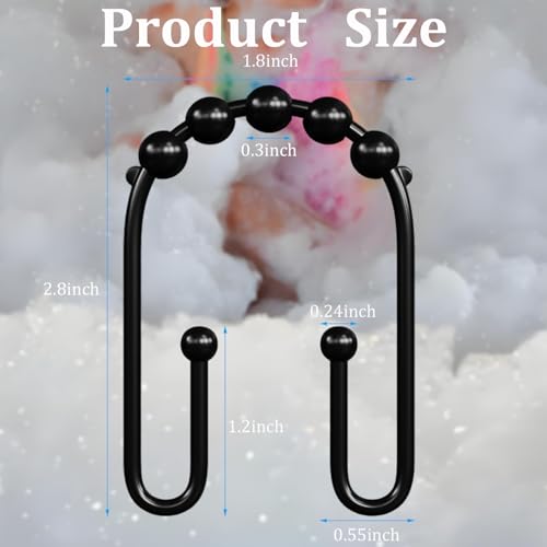Resze U-Shaped Shower Curtain Hooks - 12 Durable Black Rings